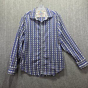 Robert Graham Shirt Mens Large Blue Check Classic Fit Cotton Long Sleeve Plaid